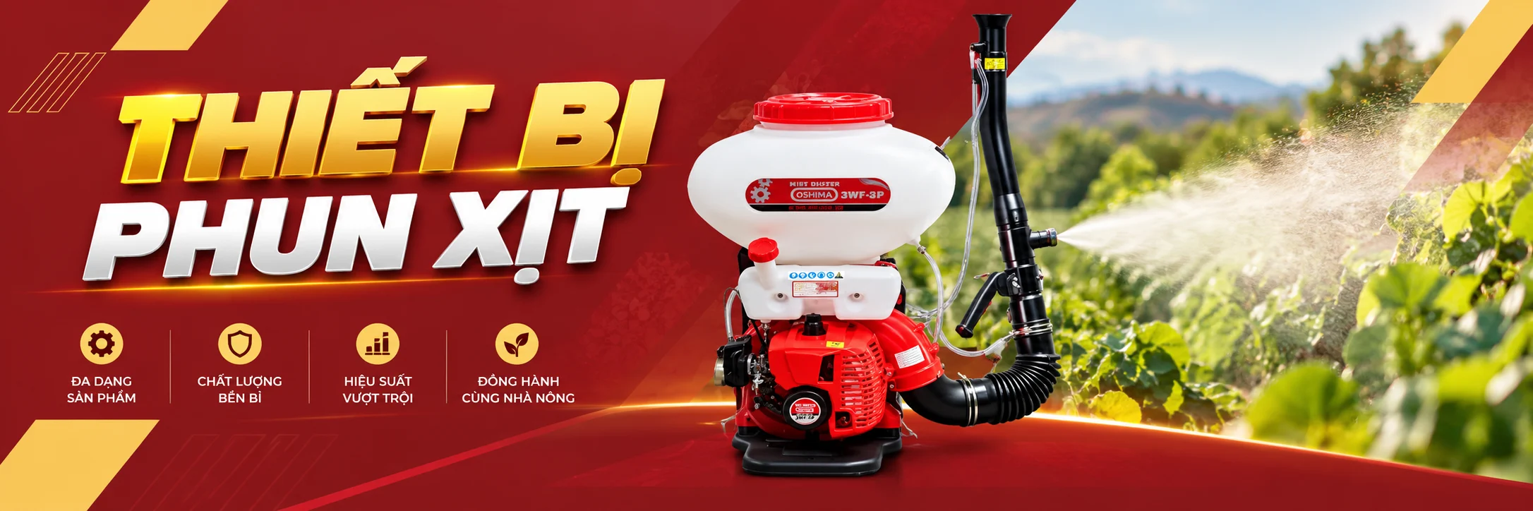 Banner thiết bị phun xịt và tưới tiêu nông nghiệp